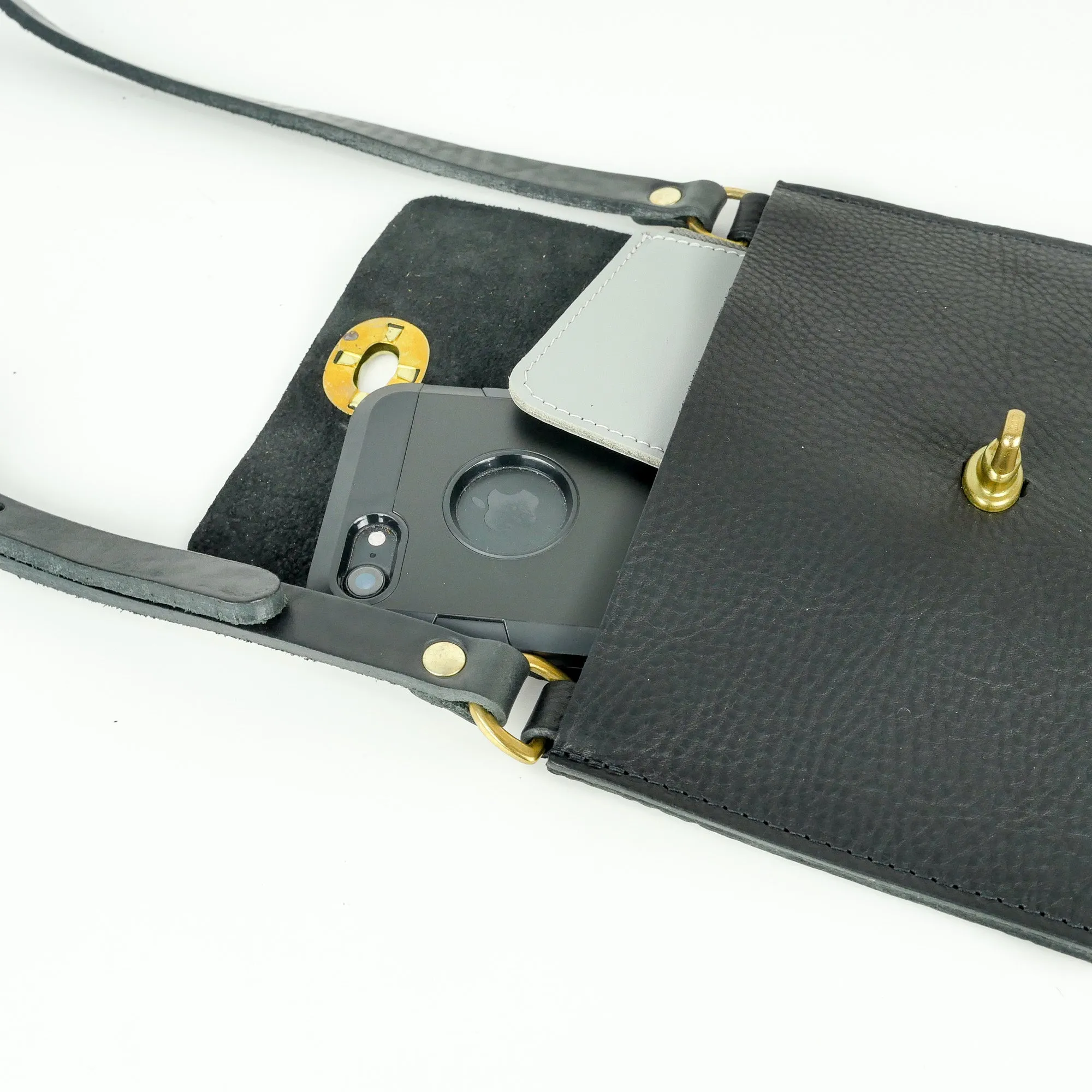 Flat Black Leather Turnlock Bag