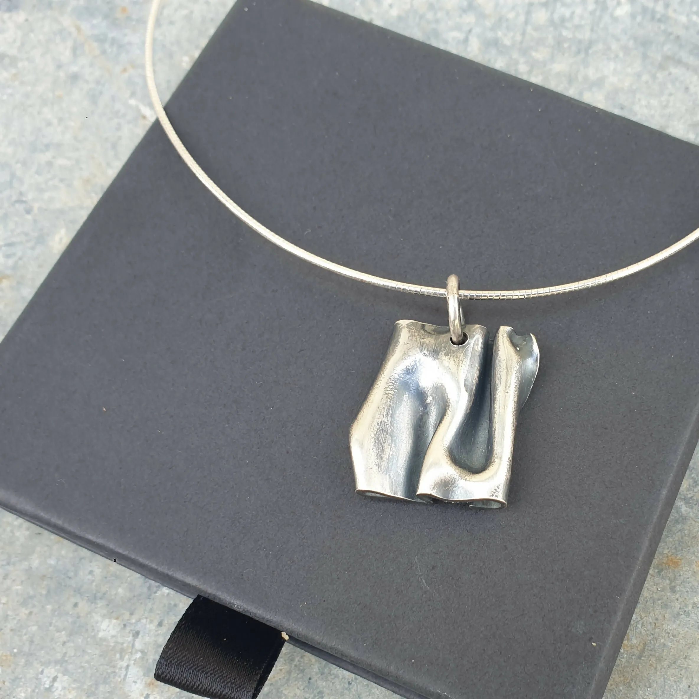 Folded Silver Wave Texture Pendant