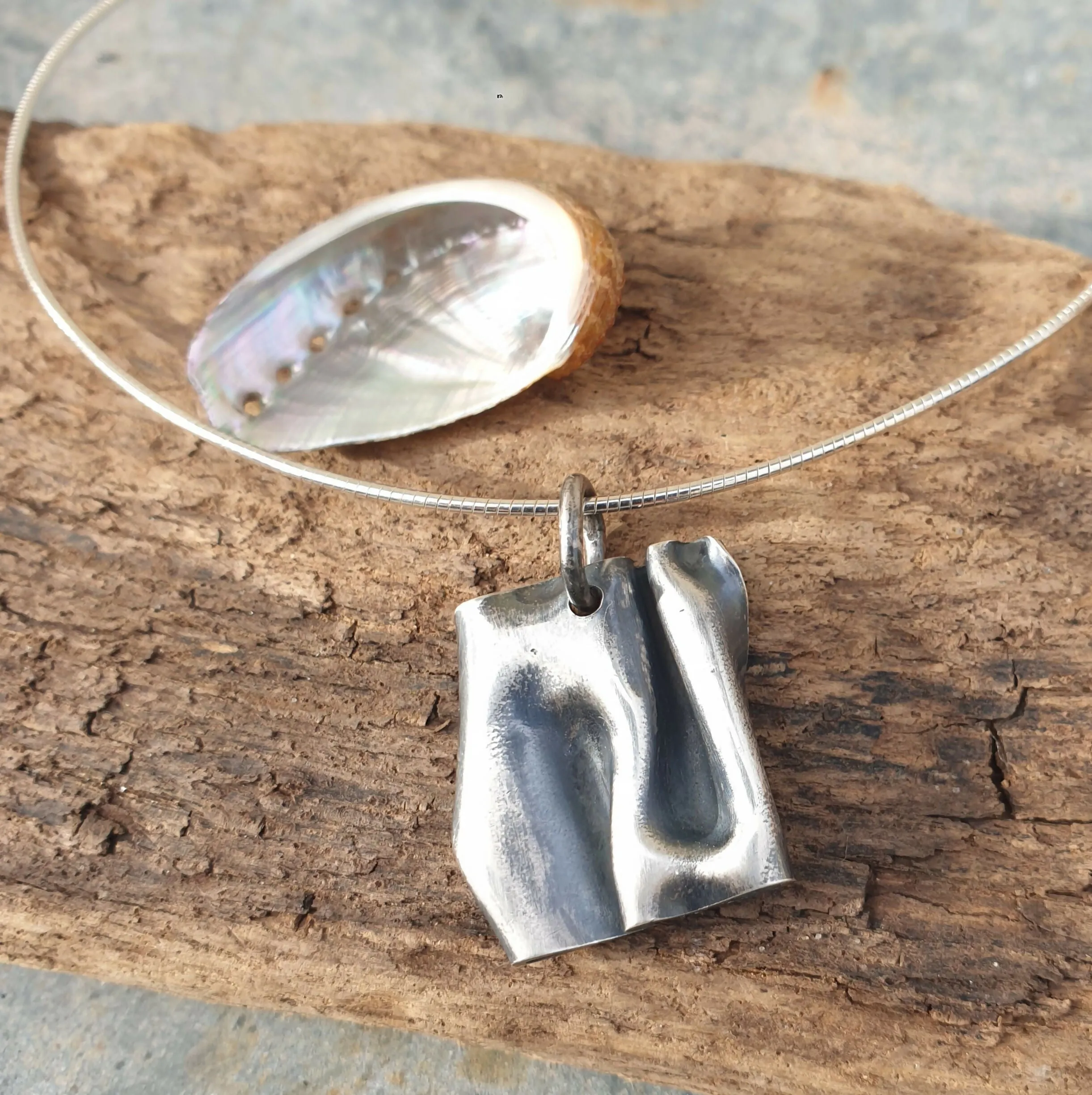 Folded Silver Wave Texture Pendant