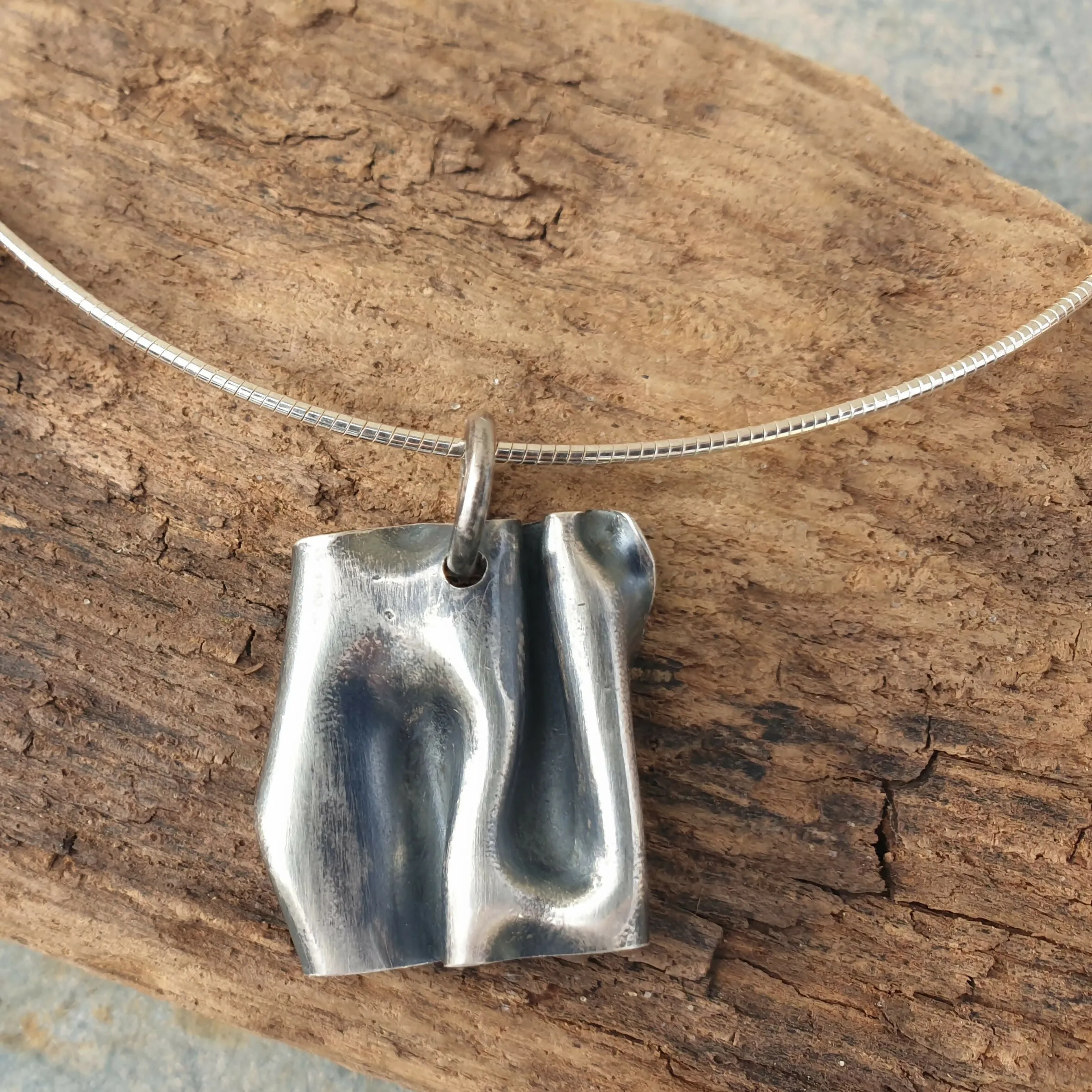 Folded Silver Wave Texture Pendant
