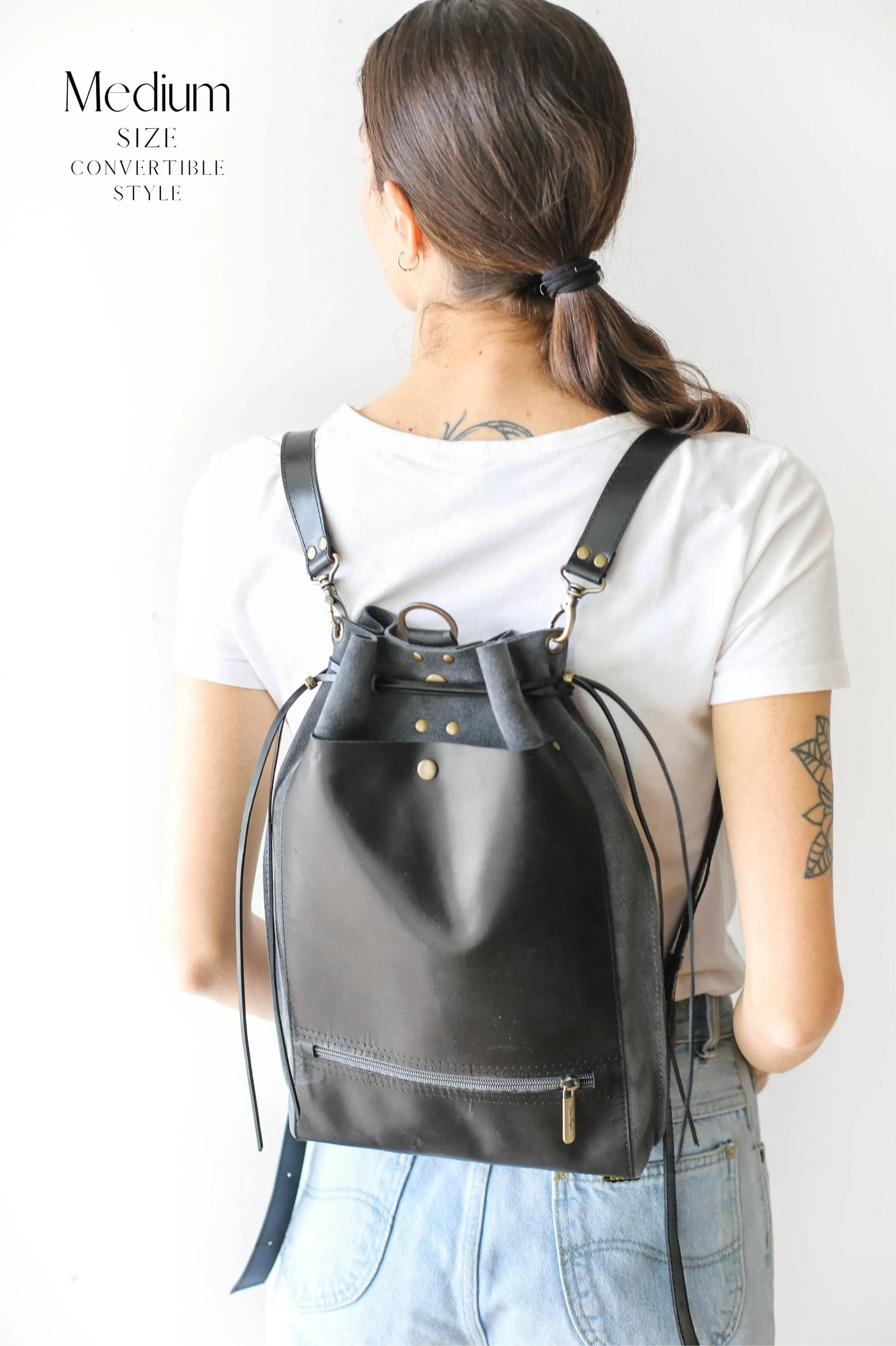 Gray Suede Leather Backpack Purse