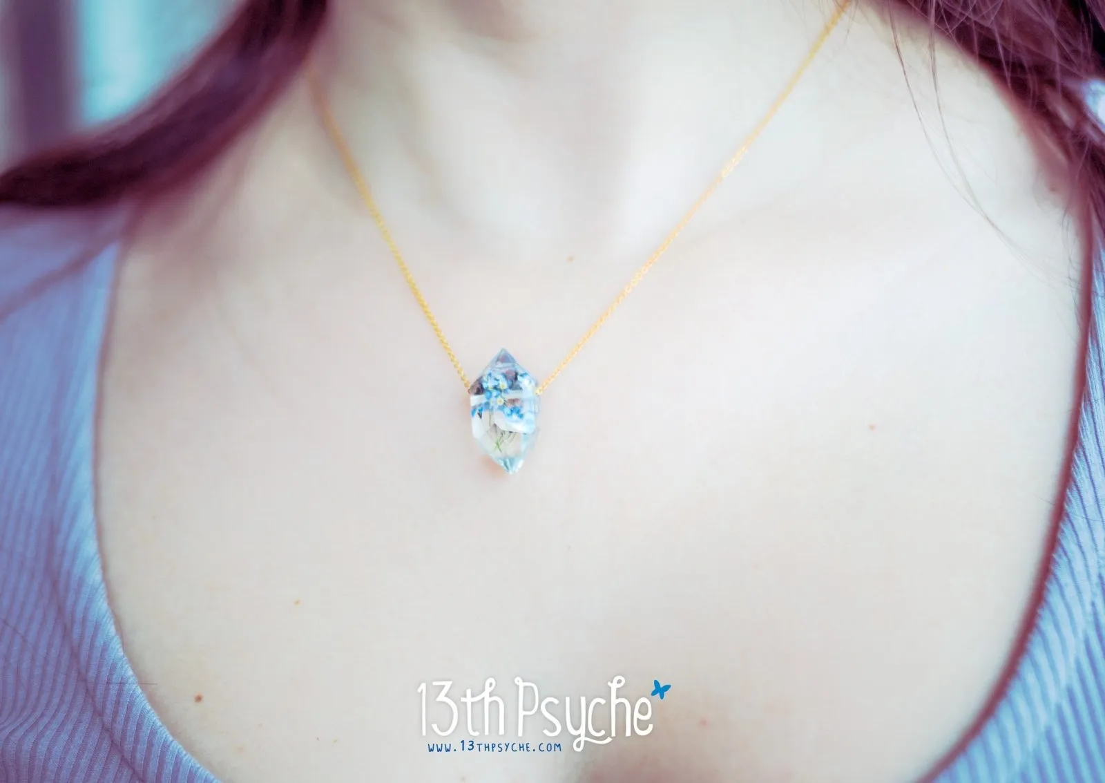Heather flowers crystal point pendant necklace