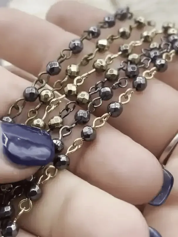 HEMATITE GEMSTONE 1 meter (39") Rosary Style Chain, 4mm Faceted beads, Bronze, Gunmetal, or Gold Wire. Chain per meter (39") Fast ship
