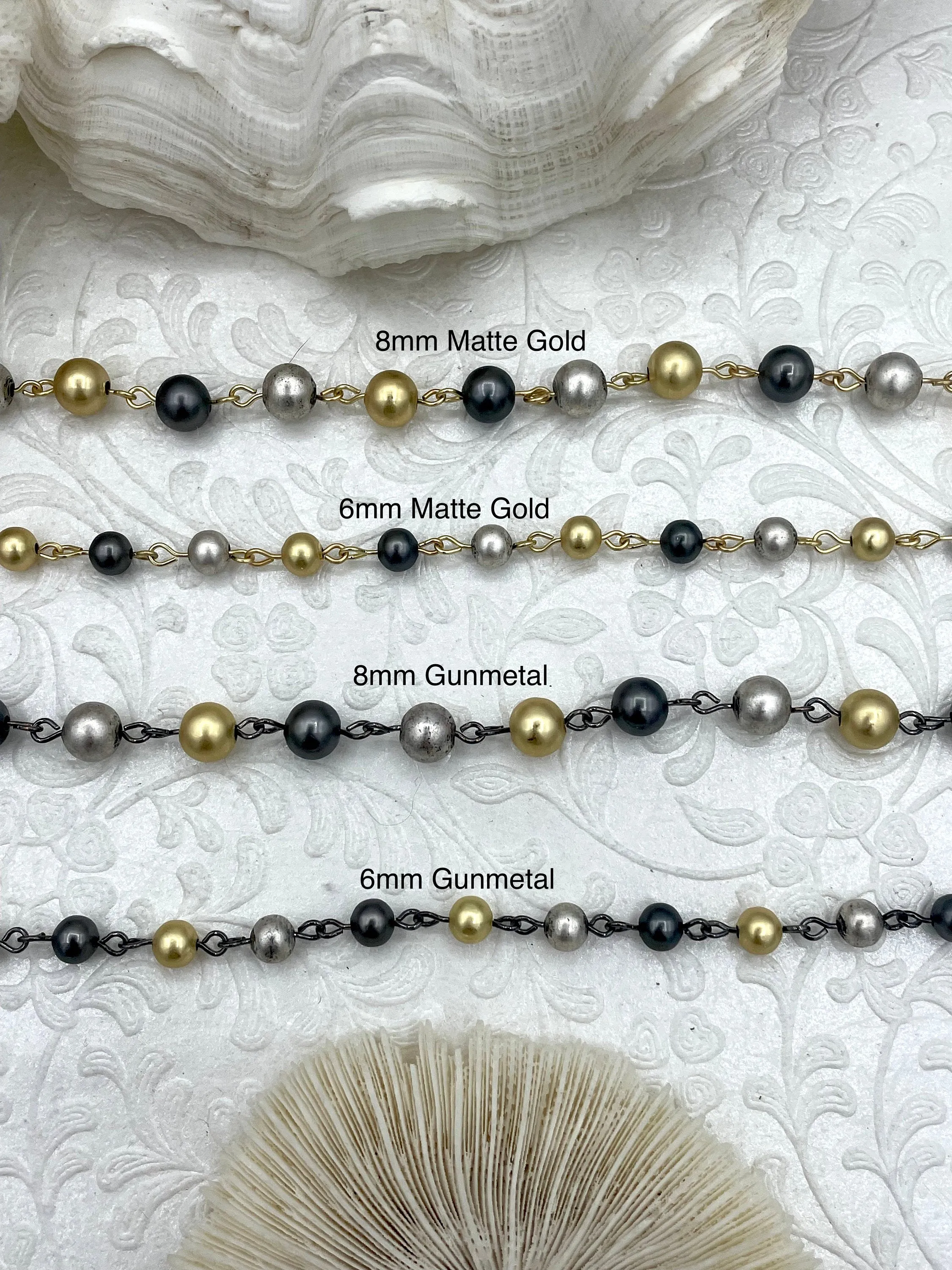High Quality Wired Plated Brass Beaded Chain, Tri Colored Chain, 2 Wire Colors, 8mm or 6mm Beads, Brass Beads, Sold by the foot, Fast Ship