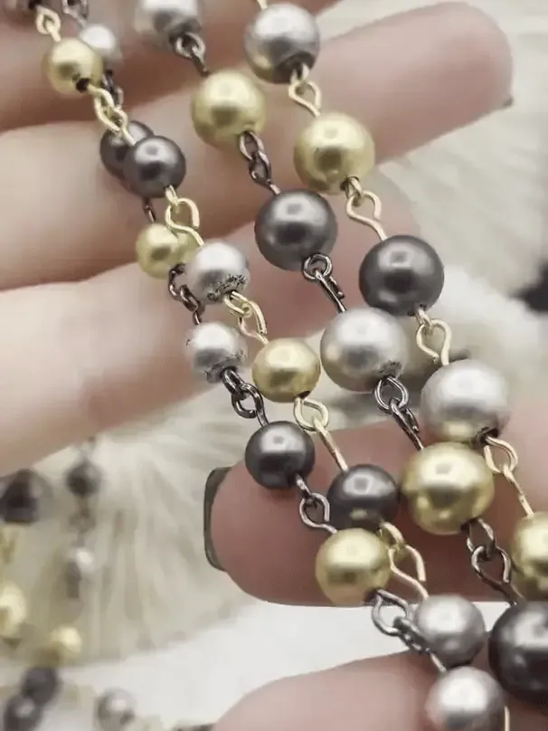 High Quality Wired Plated Brass Beaded Chain, Tri Colored Chain, 2 Wire Colors, 8mm or 6mm Beads, Brass Beads, Sold by the foot, Fast Ship