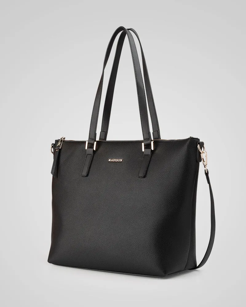 Inga Large Zip Top Tote Bag with Laptop Pocket   Graphic Bag Strap