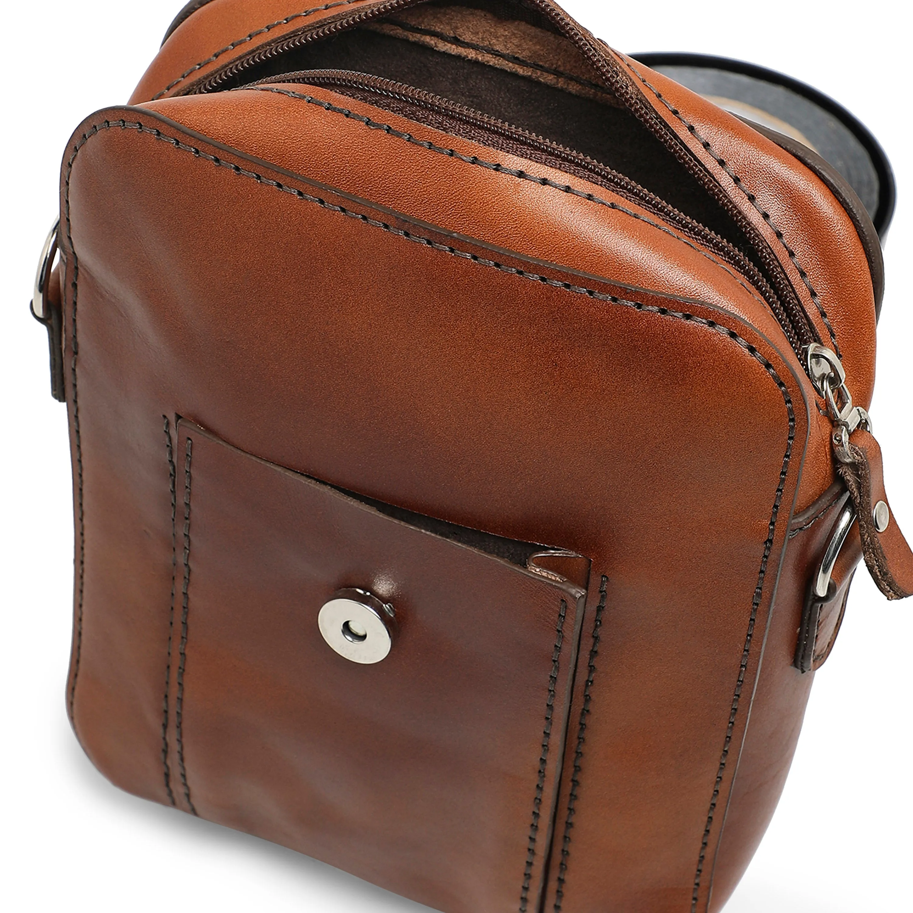 Jordon Men's Genuine Leather Side Messenger Bag - Tan
