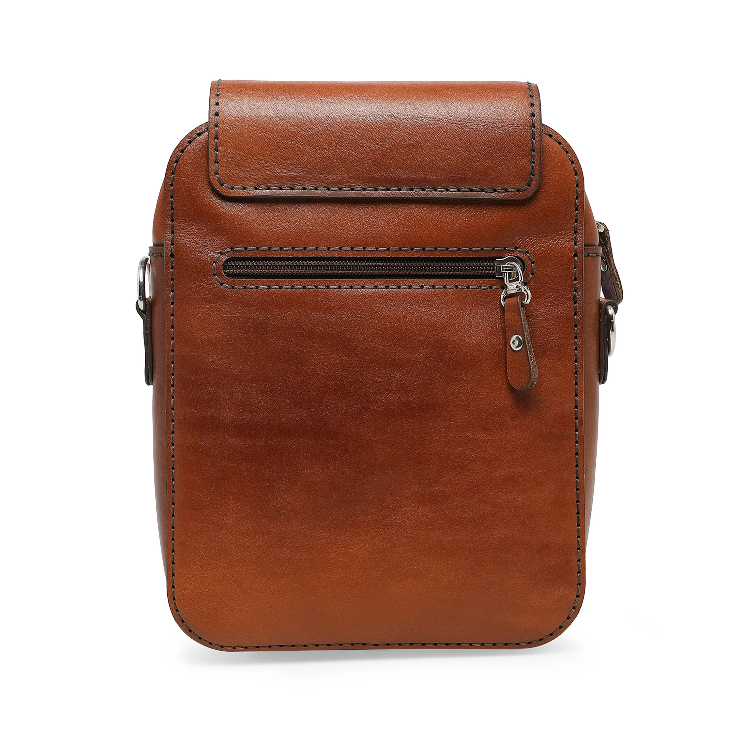 Jordon Men's Genuine Leather Side Messenger Bag - Tan