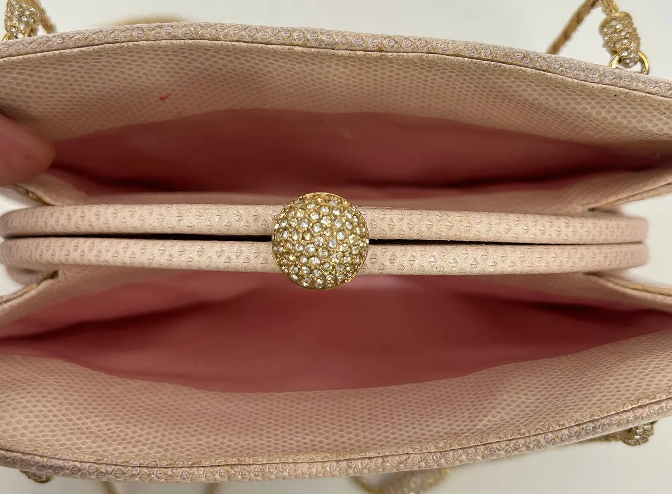 Judith Leiber Pink Lizard Crystal Strap Bag