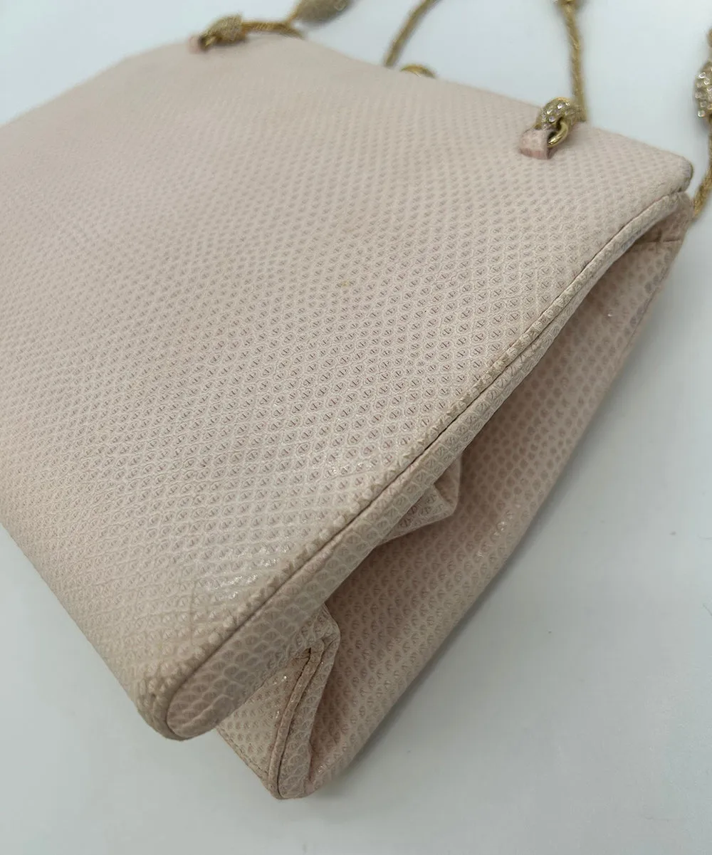 Judith Leiber Pink Lizard Crystal Strap Bag