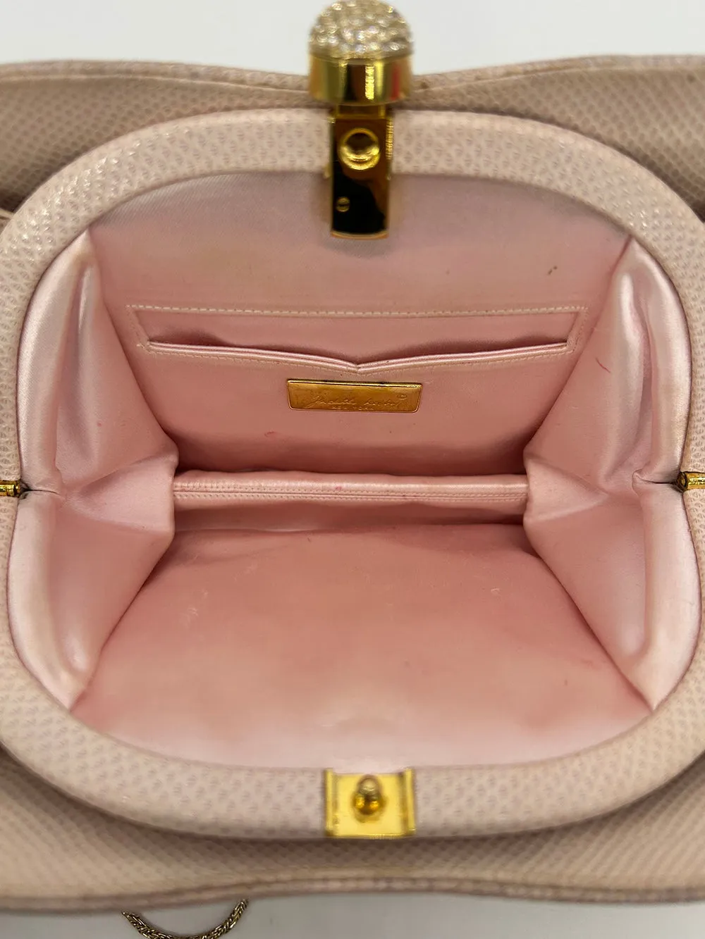 Judith Leiber Pink Lizard Crystal Strap Bag