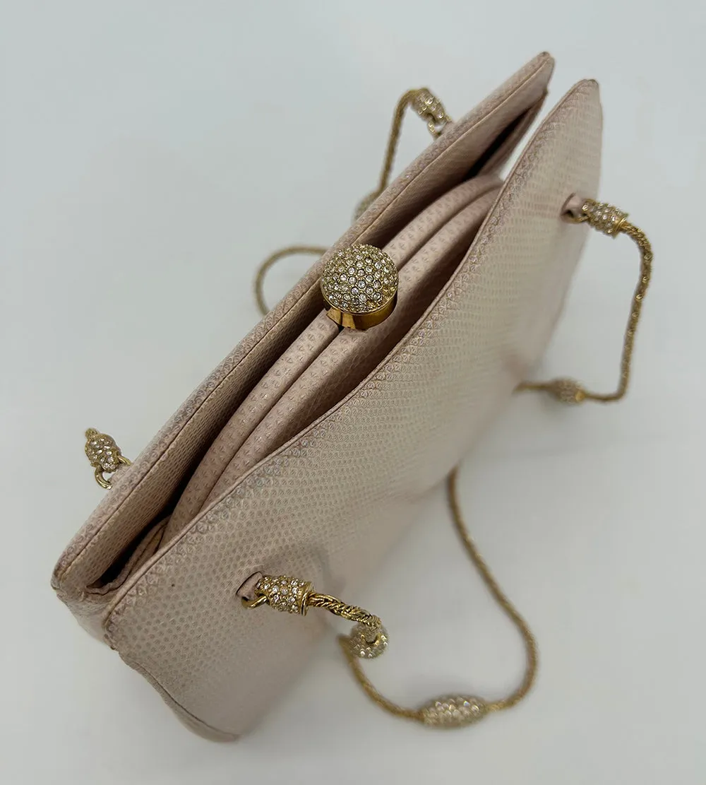 Judith Leiber Pink Lizard Crystal Strap Bag