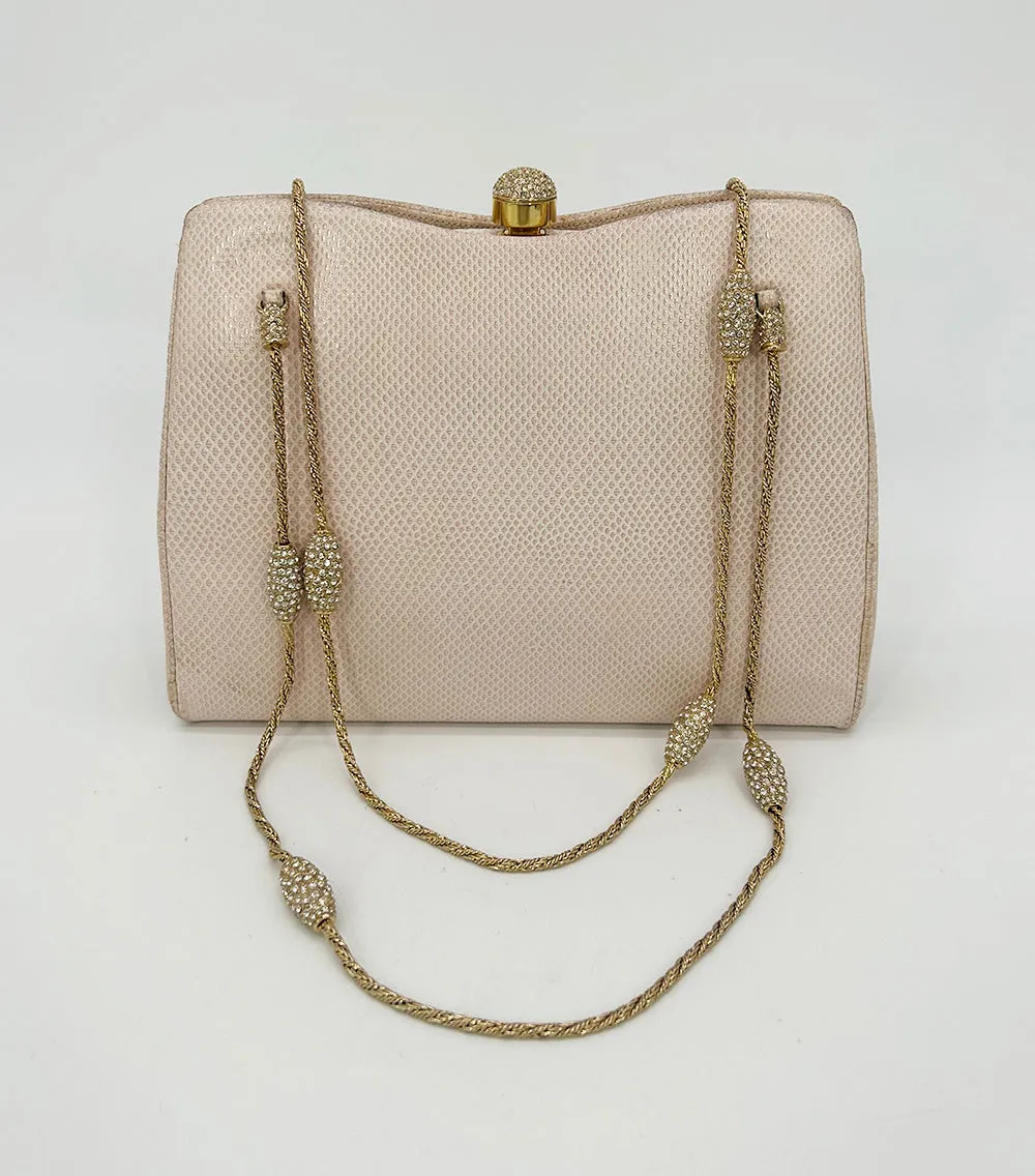 Judith Leiber Pink Lizard Crystal Strap Bag
