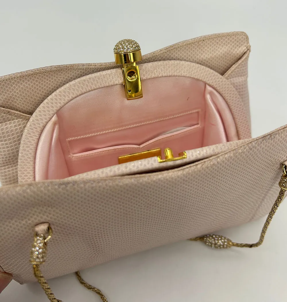 Judith Leiber Pink Lizard Crystal Strap Bag