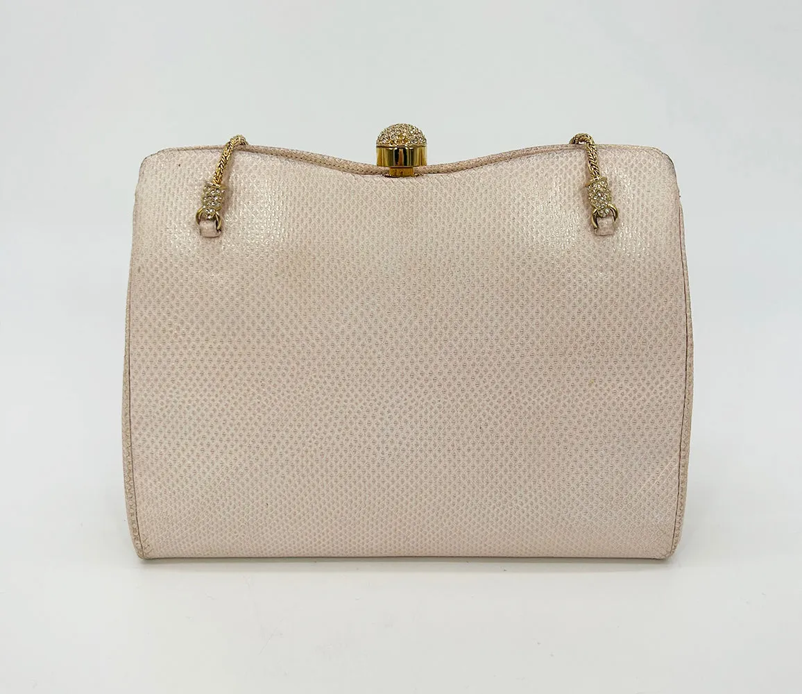 Judith Leiber Pink Lizard Crystal Strap Bag