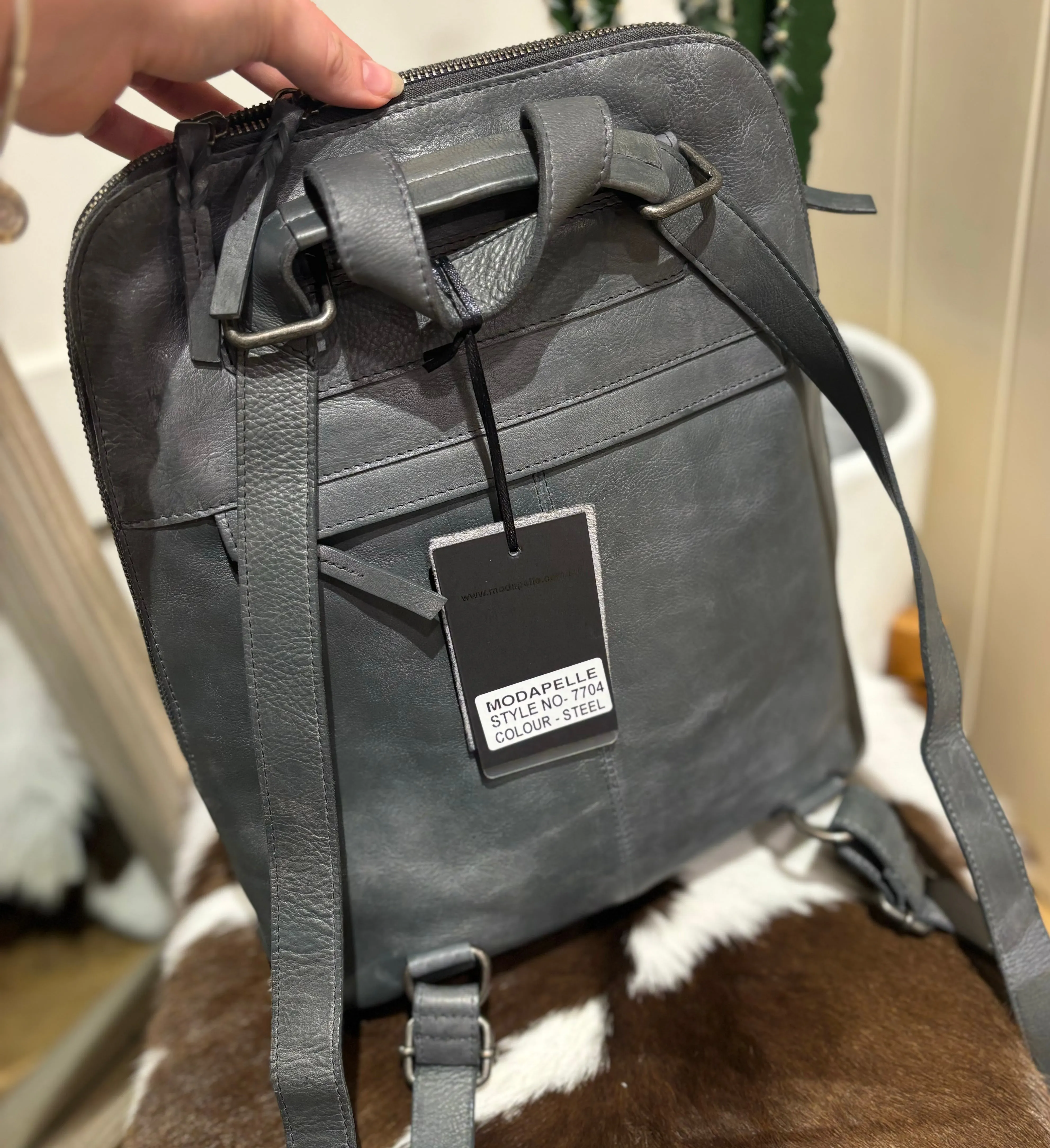 Ladies Leather Backpack Steel #7704