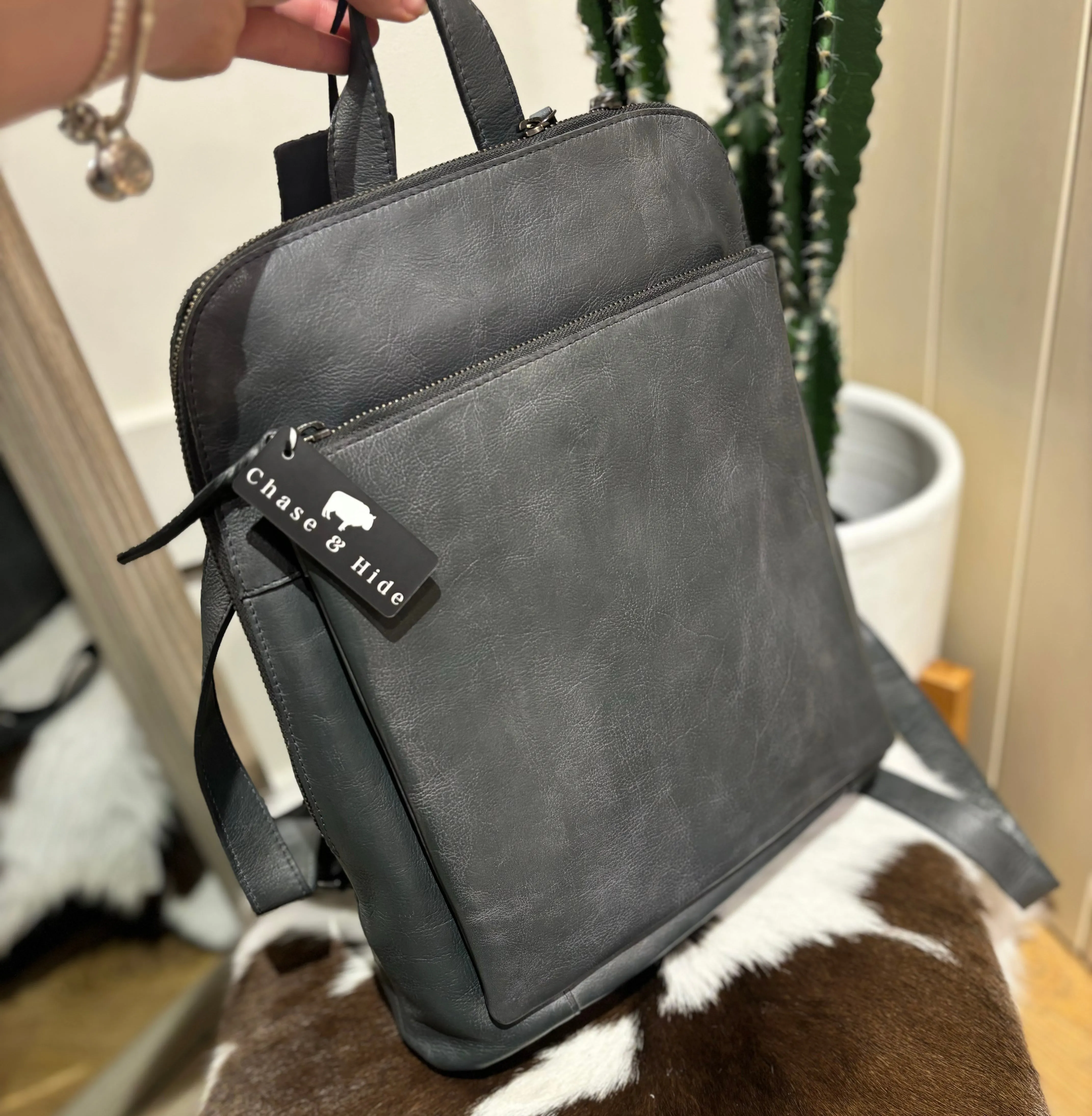 Ladies Leather Backpack Steel #7704
