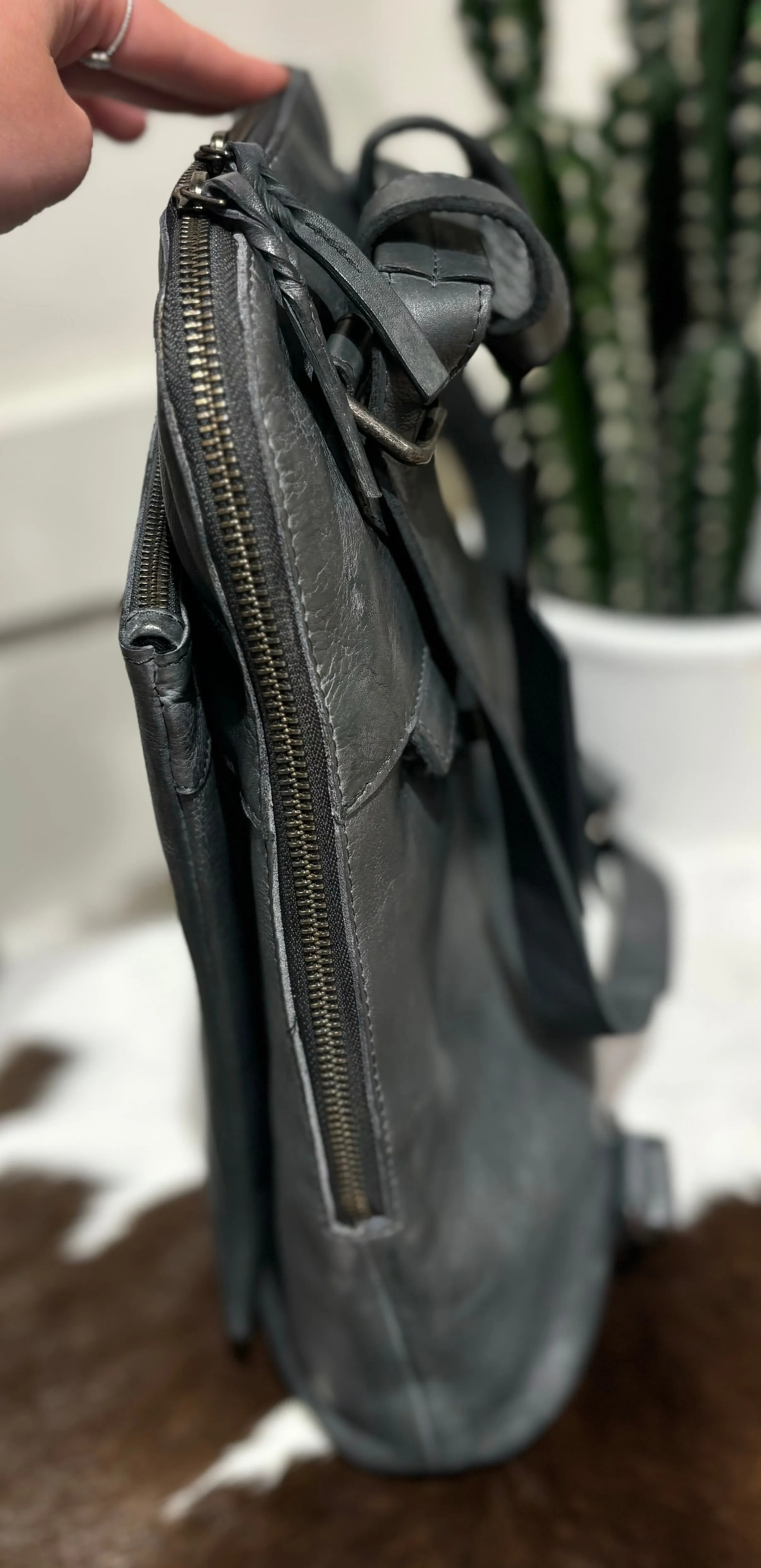 Ladies Leather Backpack Steel #7704