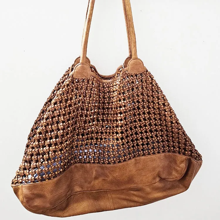 LEATHER HANDBAG OPEN WEAVE