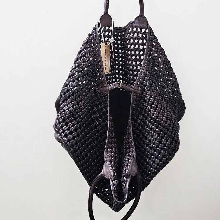 LEATHER HANDBAG OPEN WEAVE