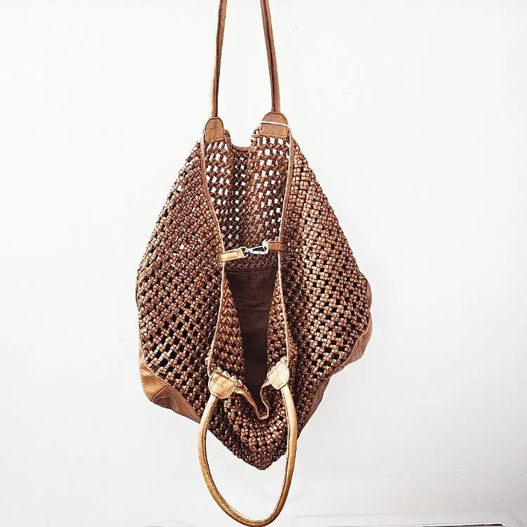LEATHER HANDBAG OPEN WEAVE