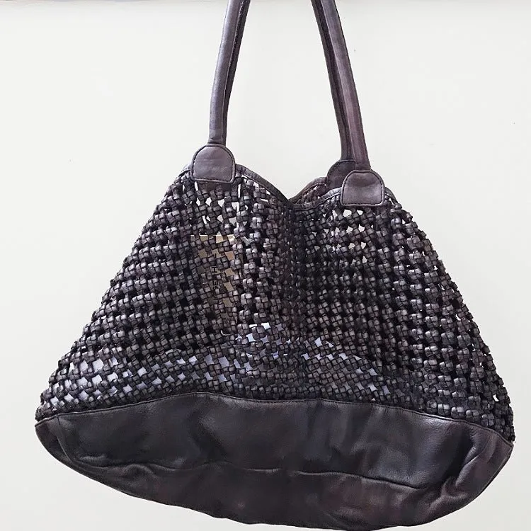 LEATHER HANDBAG OPEN WEAVE