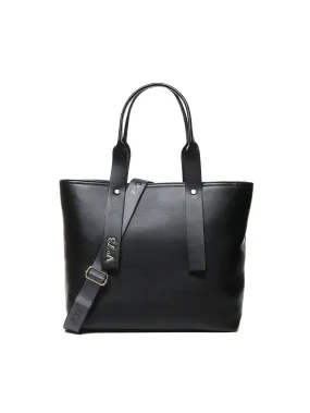 Micrograin Black Shopping Bag with Strap