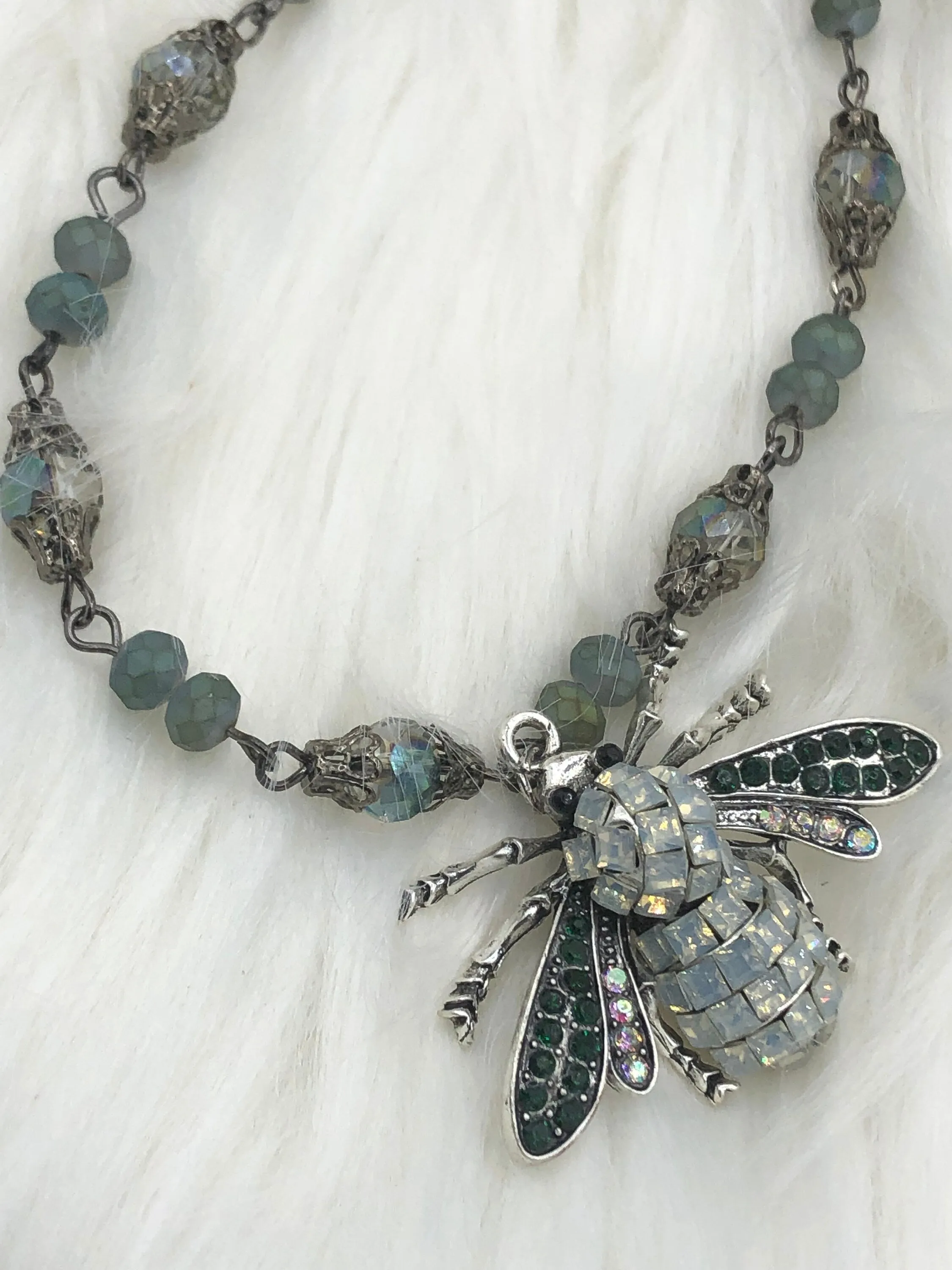 Mixed Crystal W/Decorative Caps Clear Iridescent and Gray Blue Rosary Chain, Round & Rondelle mix 8mm and 6mm Gunmetal cap/pin By the foot