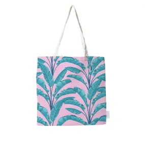 Pink and Banana Leaf Tropical Tote