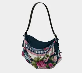Pink Cabbage Rose Floral Plaid Hobo Scarf Bag