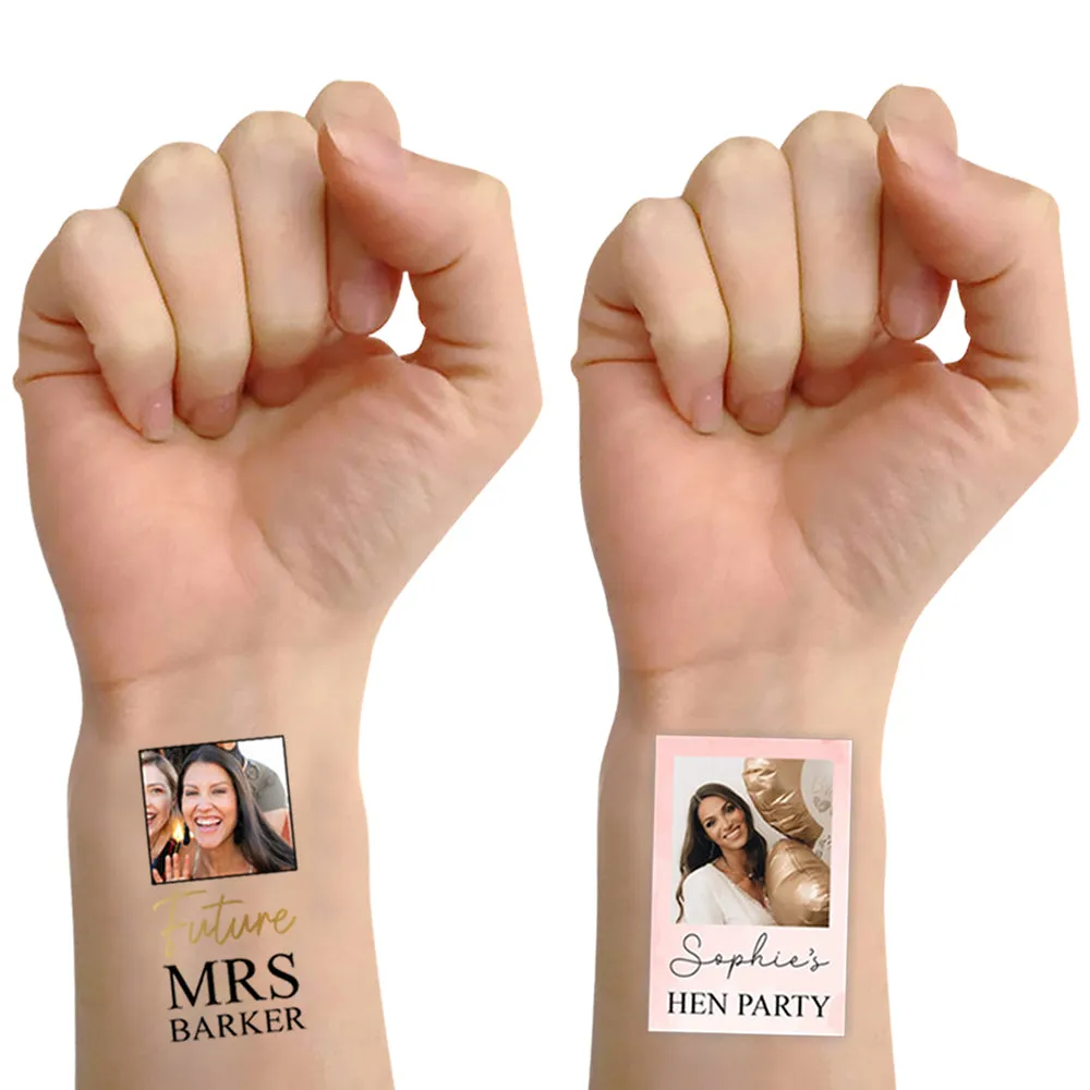 Pink Hen Party Personalised Photo Temporary Tattoos - Pack of 16