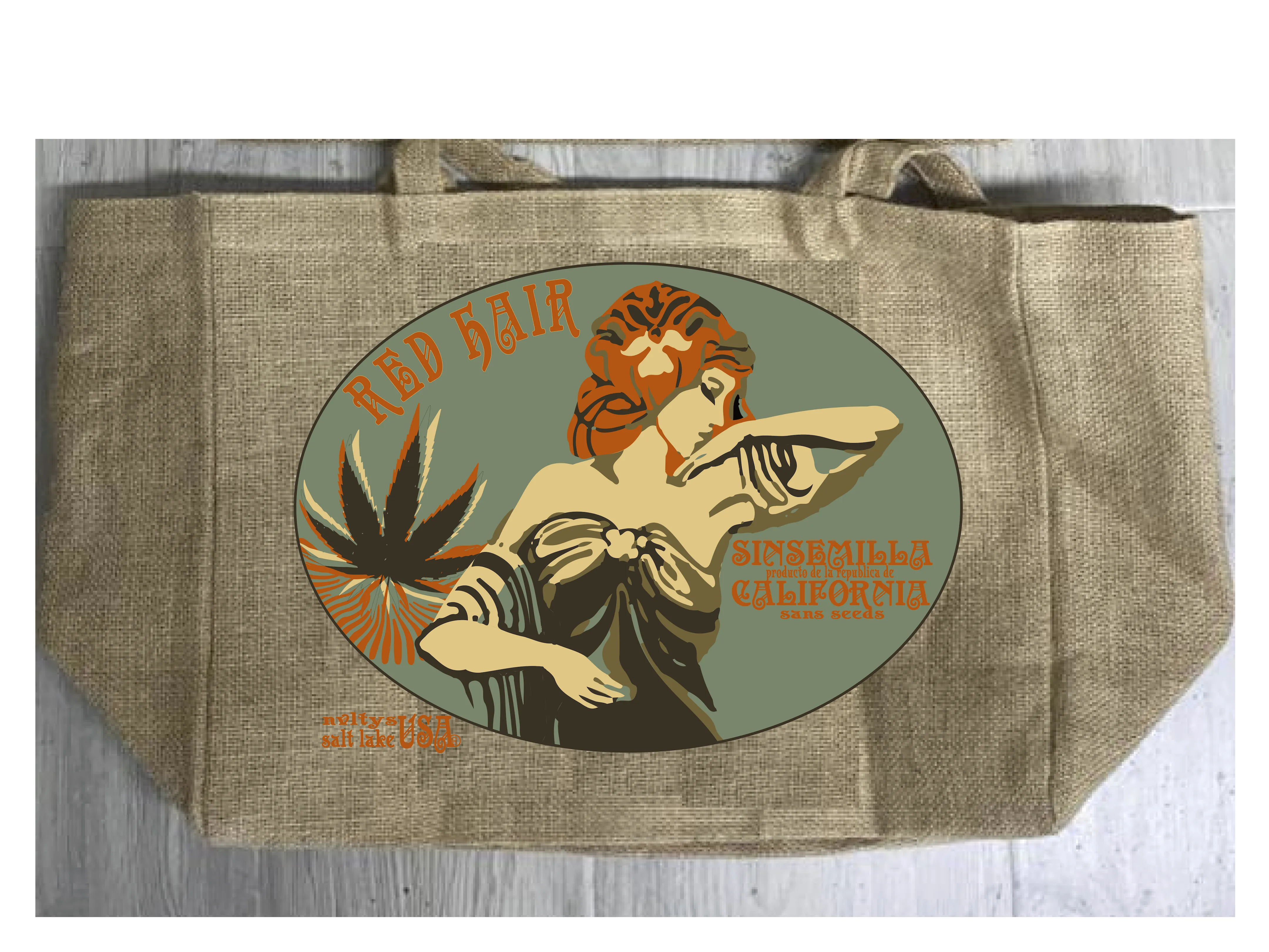 RED HAIR  BURLAP TOTE BAG (Sold by the piece)