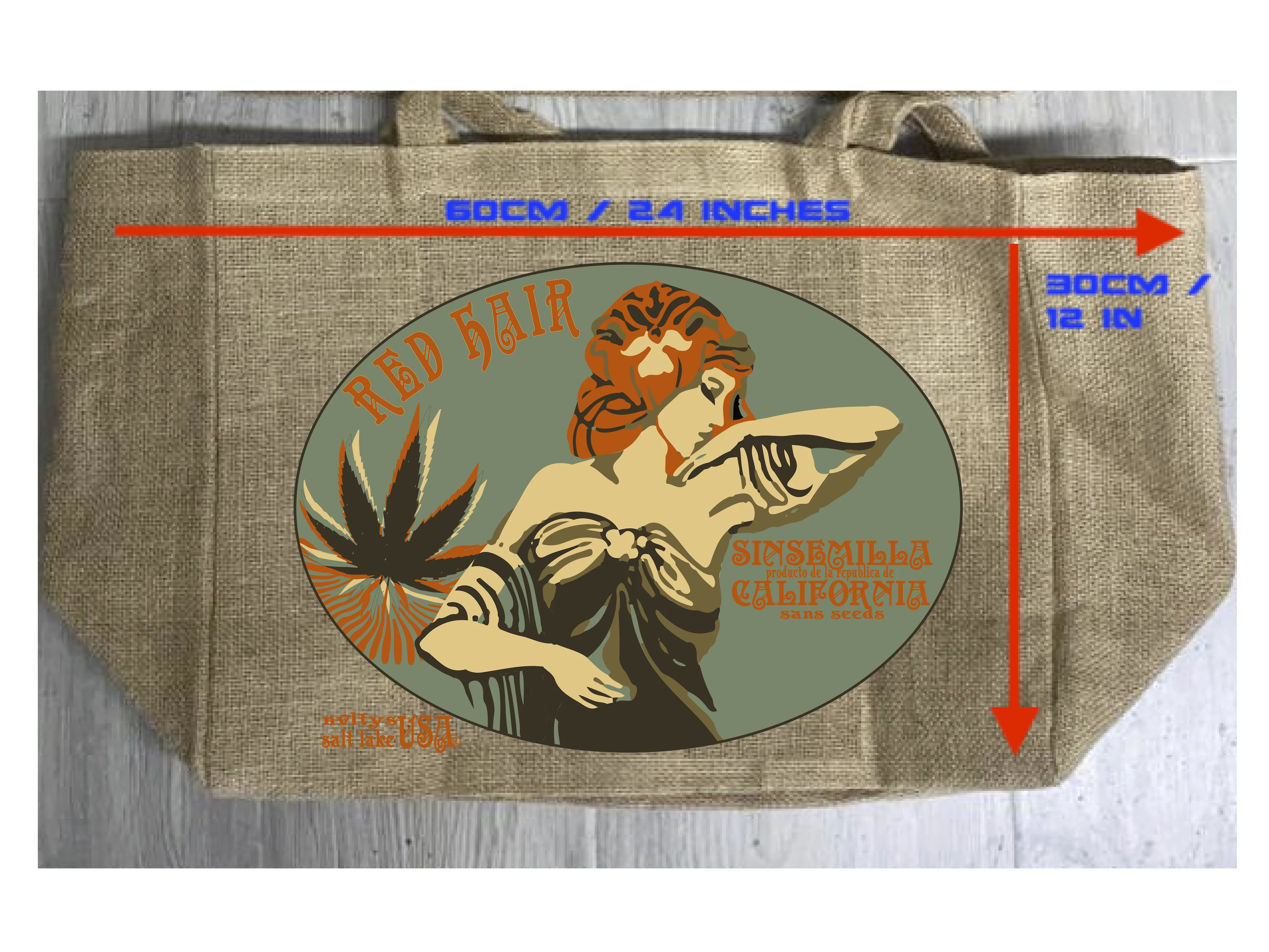 RED HAIR  BURLAP TOTE BAG (Sold by the piece)