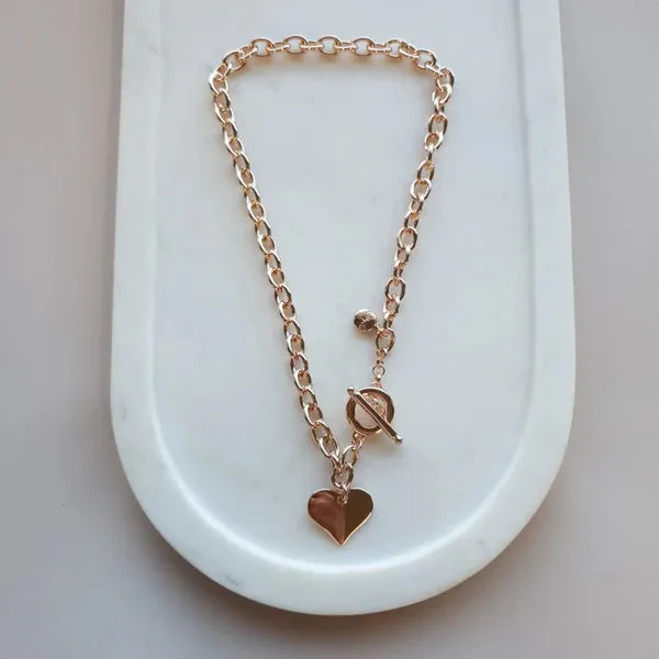 SHORT | Rose Gold Love Heart Toggle Necklace