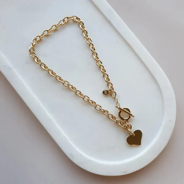 SHORT | Yellow Gold Love Heart Toggle Necklace