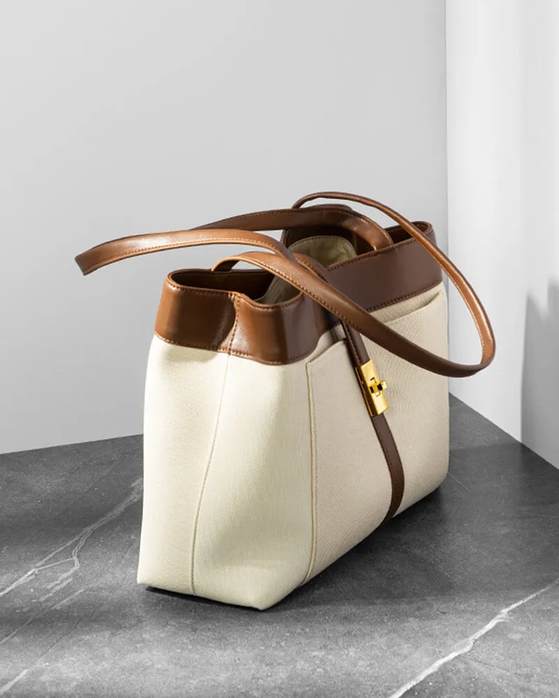 Strap Buckle Leather Tote Shoulder Bag