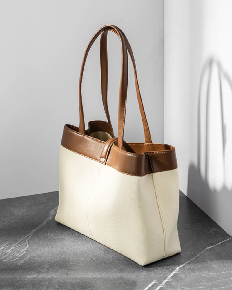 Strap Buckle Leather Tote Shoulder Bag