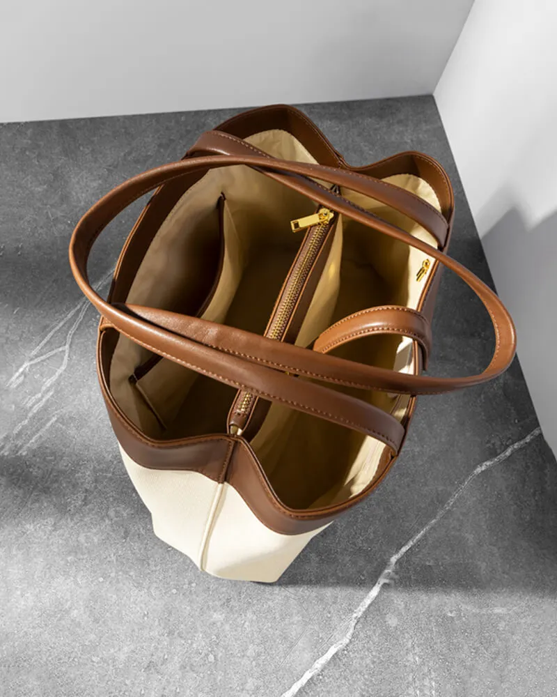 Strap Buckle Leather Tote Shoulder Bag