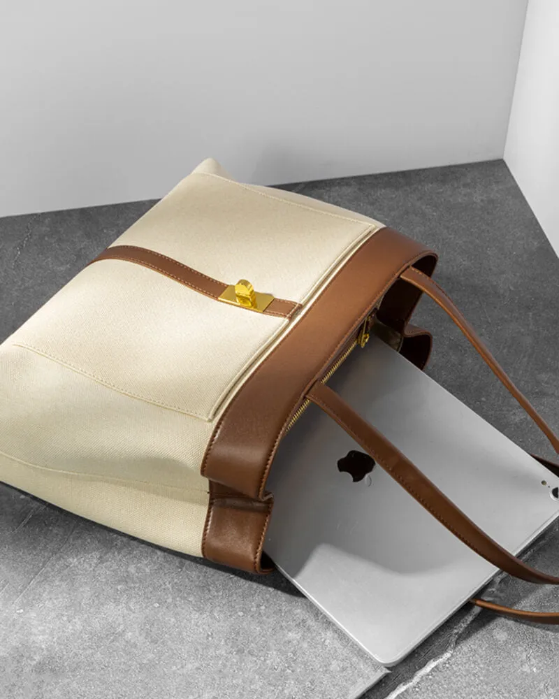 Strap Buckle Leather Tote Shoulder Bag