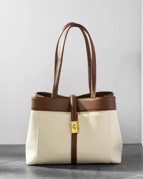 Strap Buckle Leather Tote Shoulder Bag
