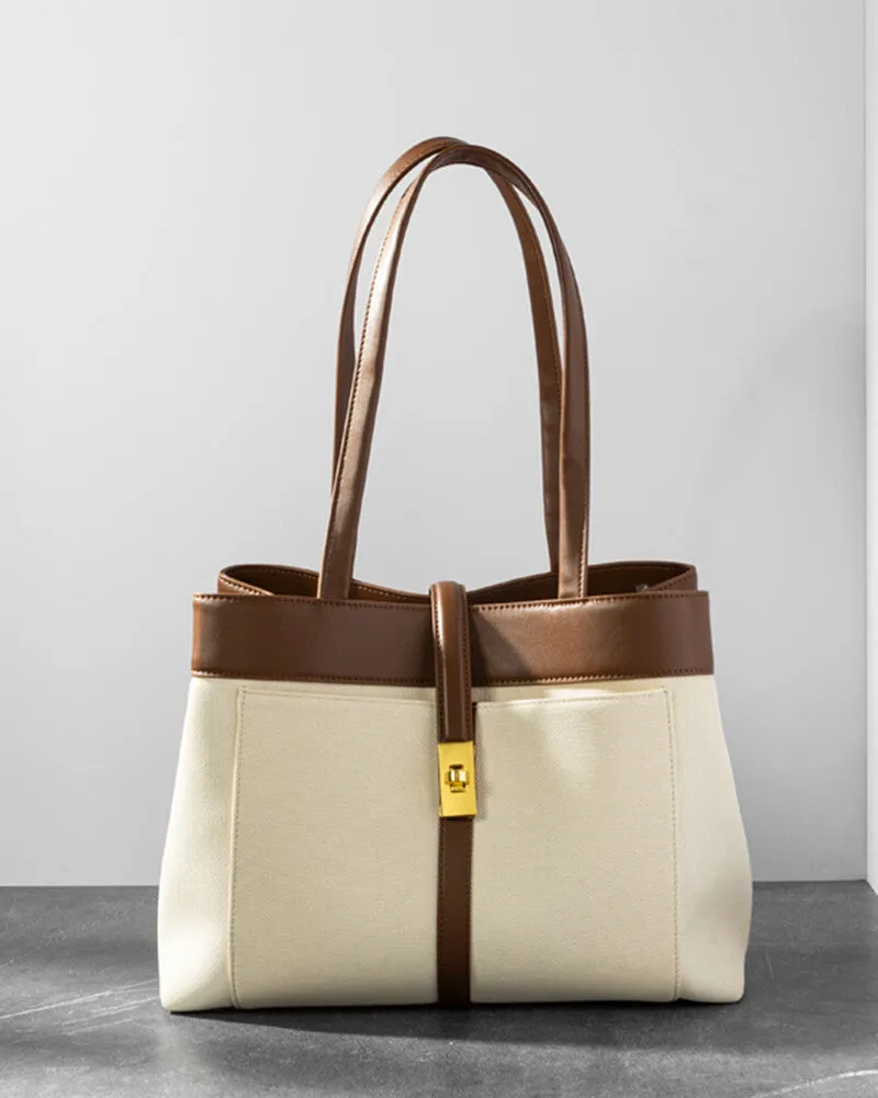 Strap Buckle Leather Tote Shoulder Bag