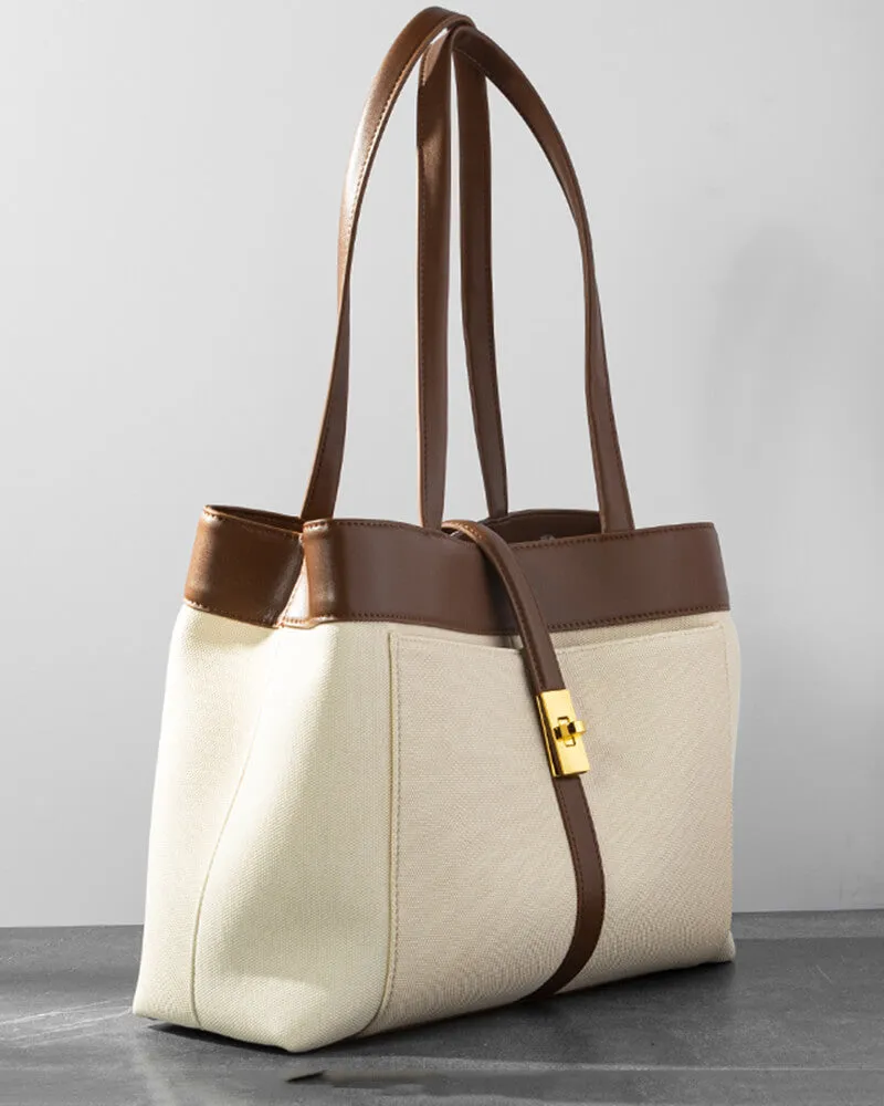 Strap Buckle Leather Tote Shoulder Bag