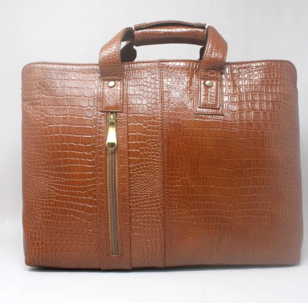 Taha Croco Genuine Leather Tan Laptop Bag THL3