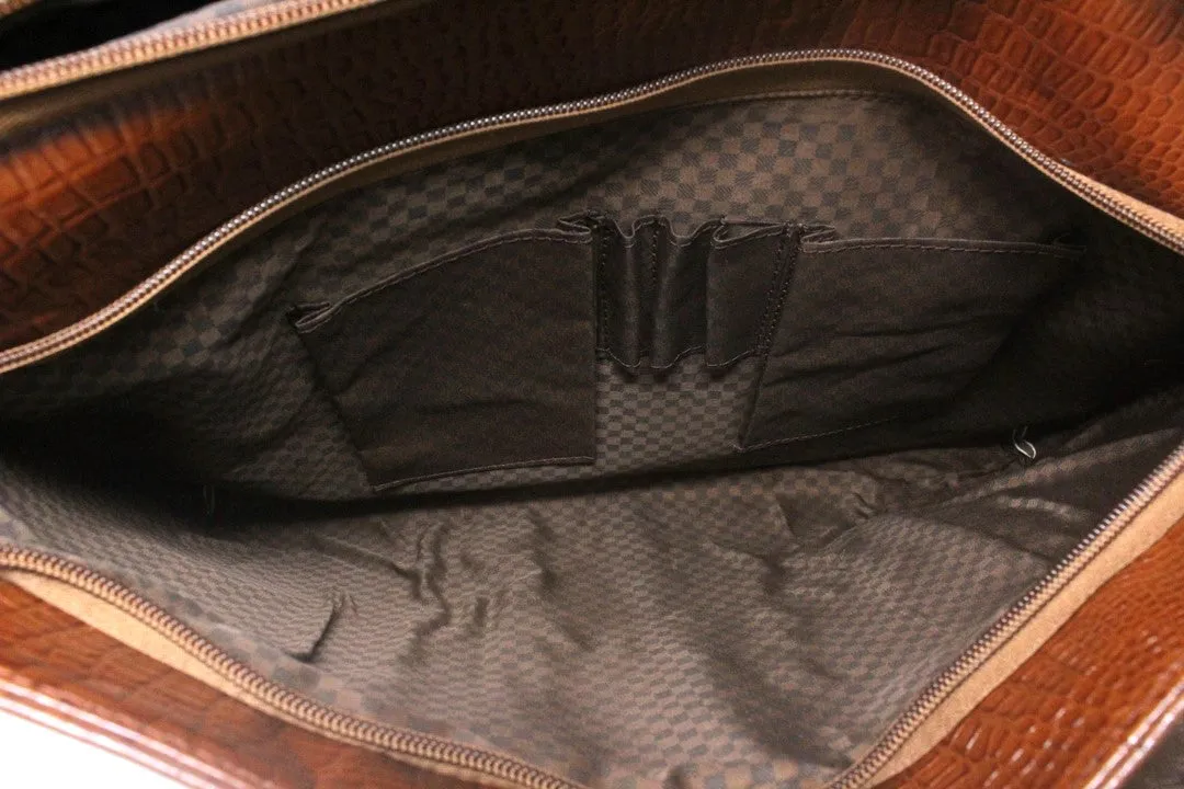 Taha Croco Genuine Leather Tan Laptop Bag THL3