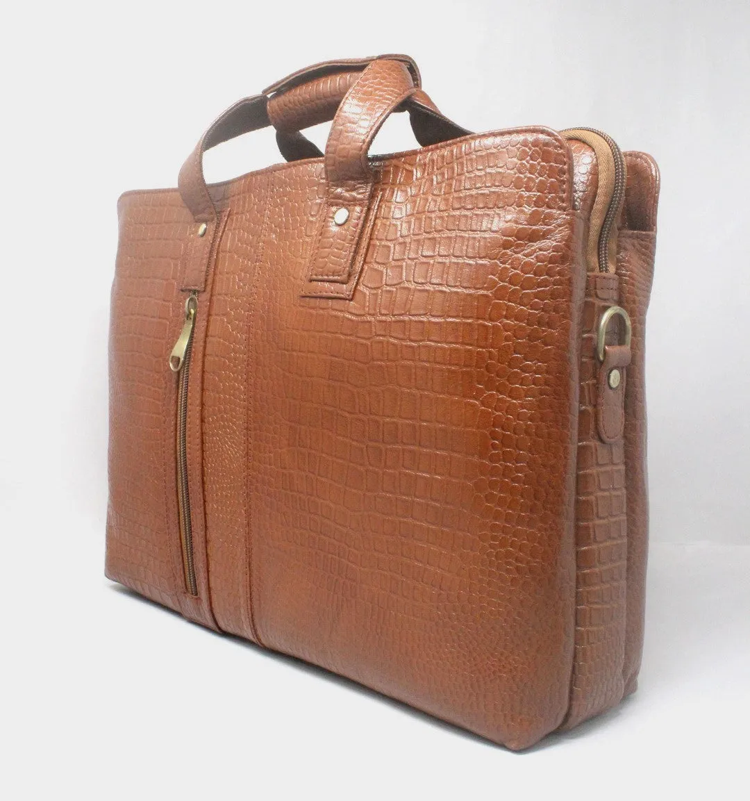 Taha Croco Genuine Leather Tan Laptop Bag THL3