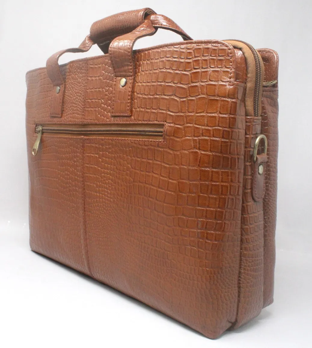 Taha Croco Genuine Leather Tan Laptop Bag THL3