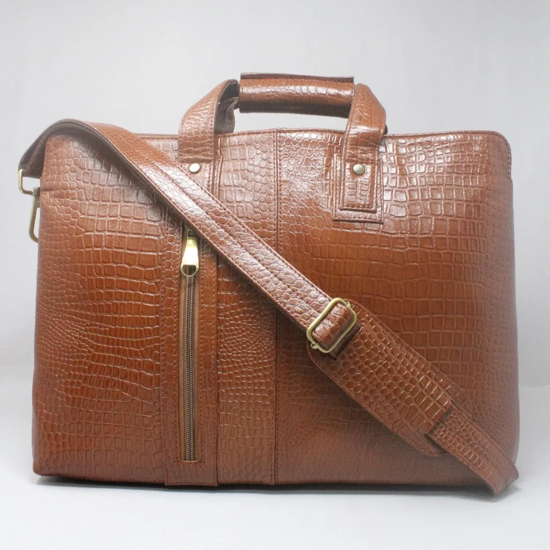 Taha Croco Genuine Leather Tan Laptop Bag THL3
