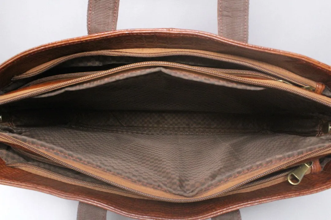 Taha Croco Genuine Leather Tan Laptop Bag THL3