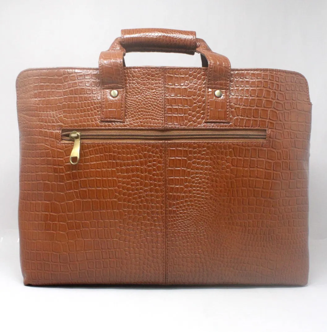 Taha Croco Genuine Leather Tan Laptop Bag THL3
