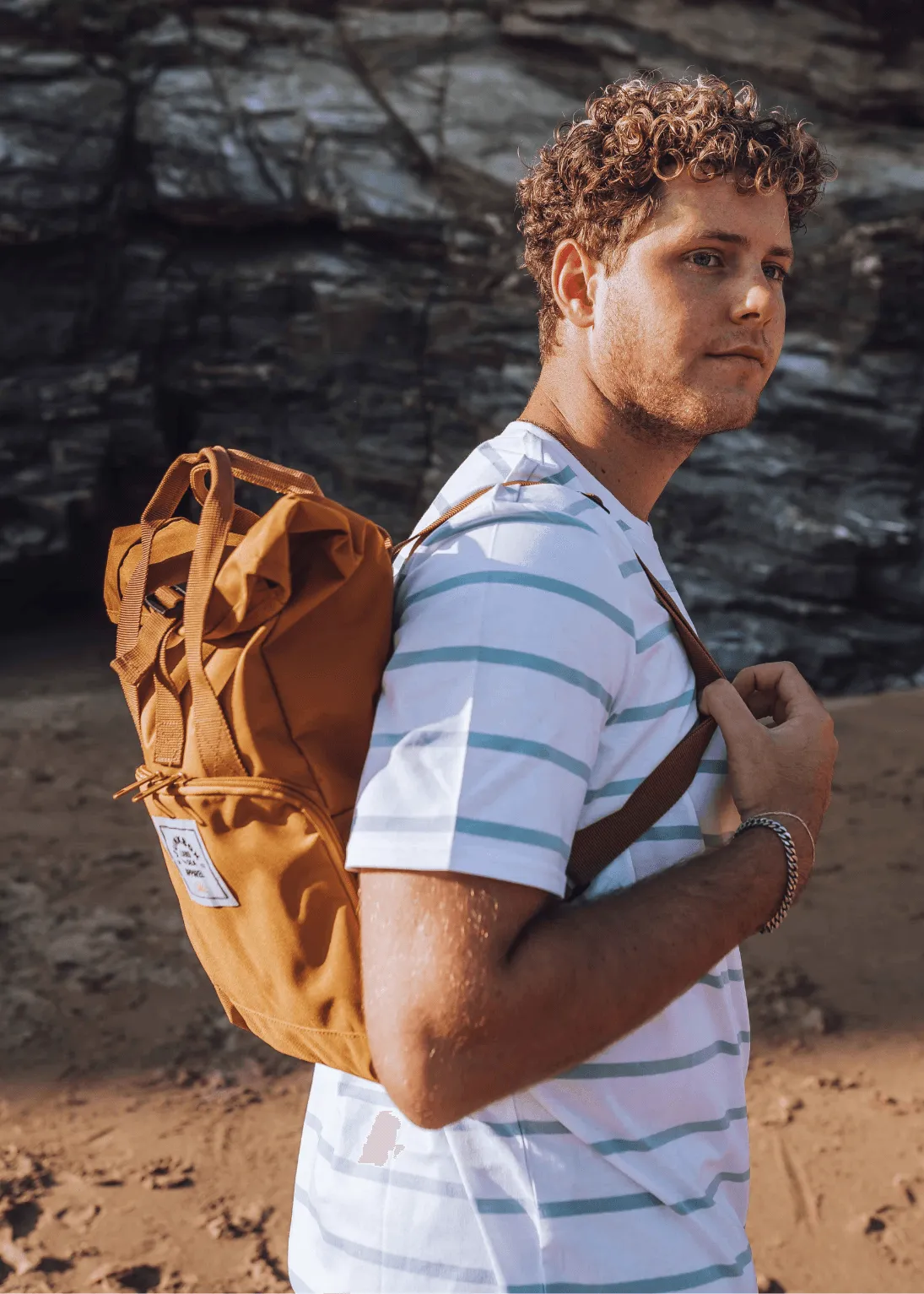 'The Mini' Recycled Roll-Top Backpack in Mustard